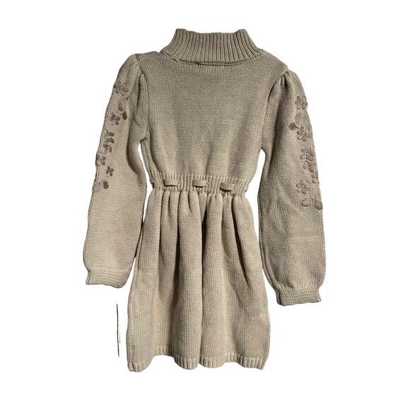 Cupcakes & Cashmere Kids Girls Sweater Dress Beige XS 4 Embroidered Floral Knit - Picture 2 of 7